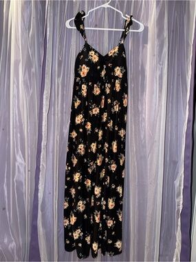 Derek Heart Black Floral Maxi Dress with Tied Straps